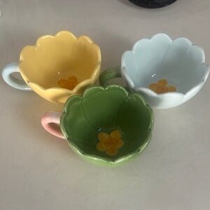 Set of Three Floral Ceramic Cups
